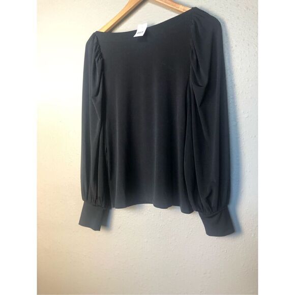 New Ann Taylor Top Womens  Black Puffed Long Sleeves Round  size S - Picture 6 of 12